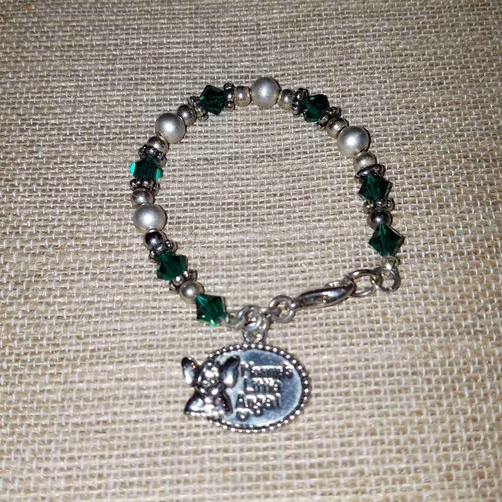 Lil girls bracelet, emerald grn crystals, Mommy's